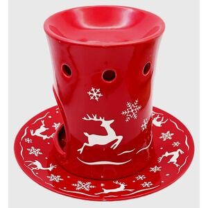 Retired Yankee Candle Leaping Reindeer Snowflakes Warmer, Under Plate Vtg Melts